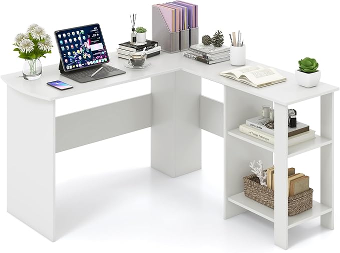 Nightcore 51 Inch L Shaped Desk with Storage Corner Desk with Open Shelves and CPU Stand Modern Office Computer Desk for Gaming Work Study Home Office White