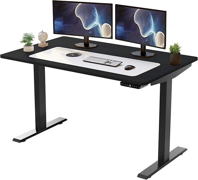 Rise UP Dual Motor Electric Standing Desk 60x30 Black Desktop Premium Ergonomic Adjustable Height sit Stand up Home Office Computer Desk Table Motorized Powered Modern Furniture Small Standup Table