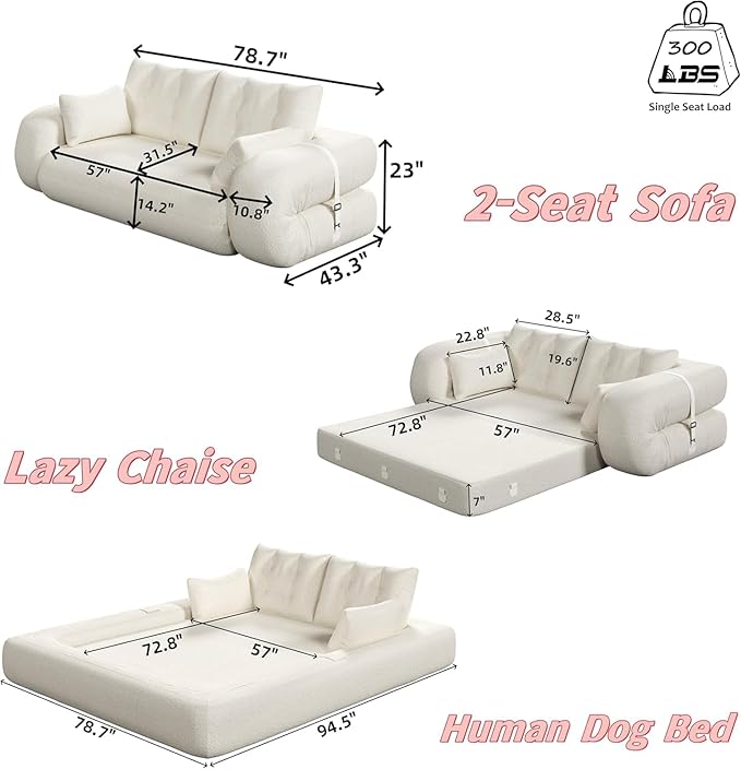 79 Modern Brown Teddy Convertible Futon Couch Sofa Bed 3 in 1 Pull Out Memory Sleeper Cloud Sofas Double Full Size Boneless Love Seat Beds for Living Room Dorm ApartmentBedroom (Brown)