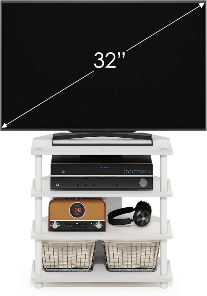 Furinno ECON TV Stand 4-Tier Petite Entertainment Center TV Console for TV up to 32 Inch Easy Assembly for Living Room Bedroom White