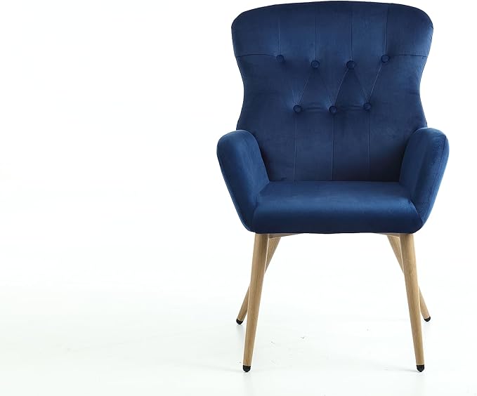 Hengming Accent Chair Modern Tufted Button Wingback Vanity Chair with Arms Upholstered Tall Back Desk Chair with Metal Legs for Living Room Bedroom Waiting Room(Blue)
