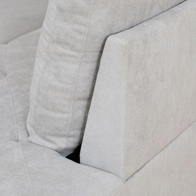 Grey White L-Shaped 3-Piece Flannelette Sofa with Storage Ottoman Set Sectional Couch Sofa Set for Living Room Office Small Space