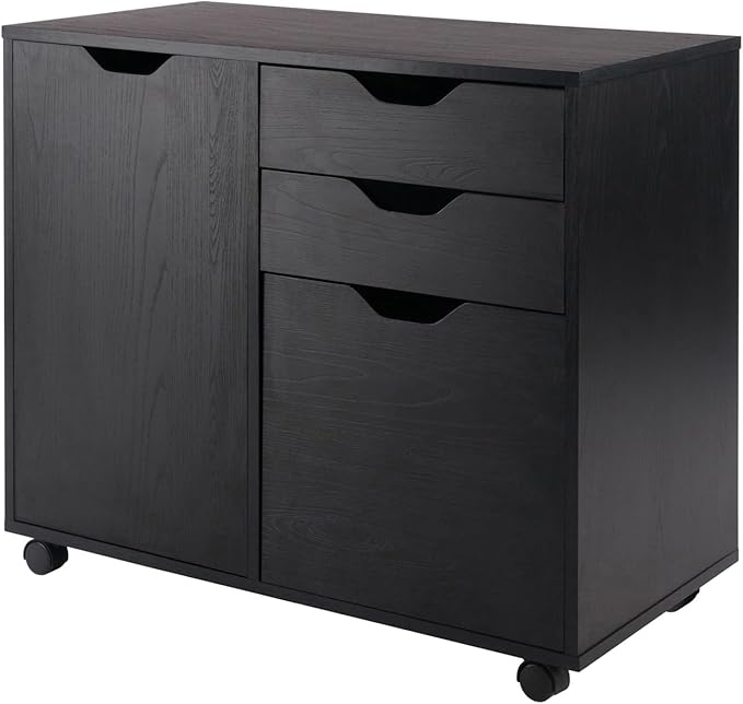 Mobile Filing Cabinet - 2 Section Rolling Storage Cabinet with Lock - Black Office File Organizer