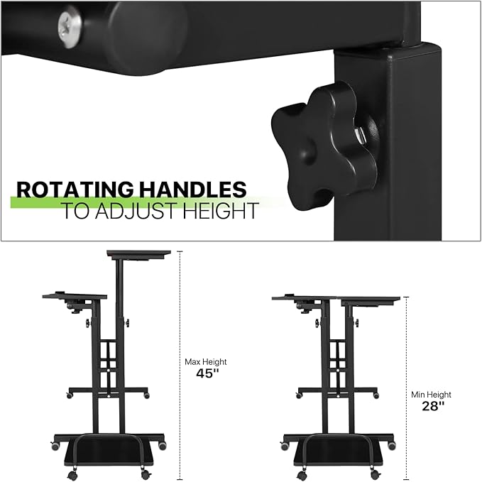 Magshion Standing Desk with Wheels Height Adjustment from 28 to 45 Sit to Stand Up Mobile Computer Desk Rolling Laptop Cart for Home Office Walking Pad Writing and Gaming Black