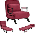 Convertible Sofa Bed Sleeper ChairSingle Person Chaise Lounge Couch with PillowUpholstered Lazy Bed with 6 Angles Adjustable BackrestFolding Sofa Arm Chair for Apartment/Office/Home (Red)