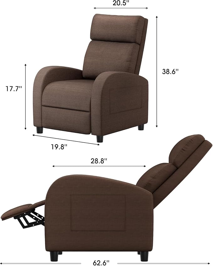 Homall Recliner Chair Recliner Sofa for Adults Recliners Home Theater Seating with Lumbar Support Reclining Sofa Chair for Living Room (Fabric Brown)