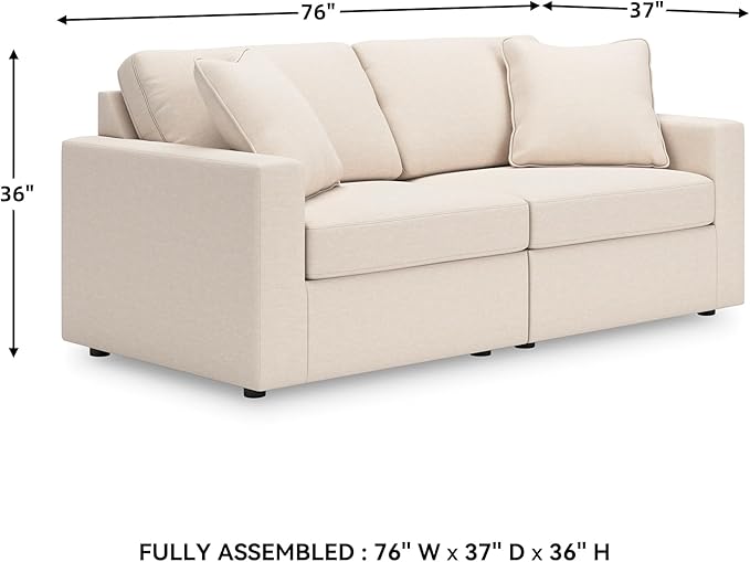 Signature Design by Ashley Modmax Coastal Modular Stain Resistant 2-Piece Loveseat with Removable Covers and 2 Accent Pillows Beige