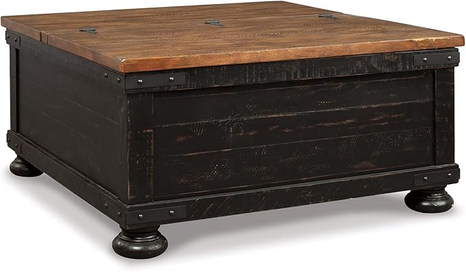 Signature Design by Ashley Valebeck Lift Top Coffee Table Storage Split-top Design Wood 36 W x 36 D x 18 H 2-tone Distressed Brown &amp Black Finish