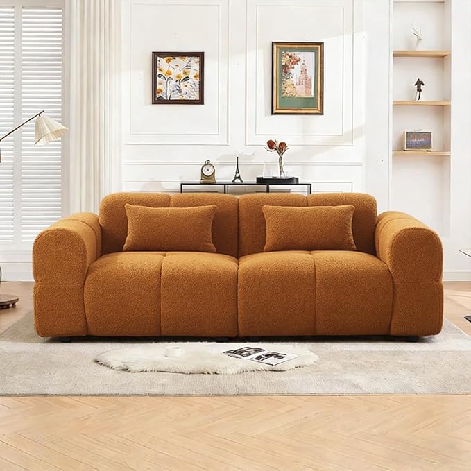 80 Modern Sofa Couch Comfy Deep Seat Teddy Cloud Sofa Upholstered 3-Seater Boucle Couch Oversized Loveseat for Living Room Bedroom Office Apartment(Coffee)