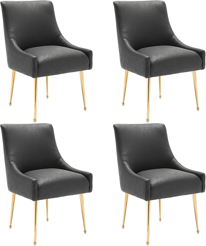 Dining Room Chair Faux Leather Vanity Chairs Set of 4 Mid-Century with Metal Legs Upholstered PU Leather Luxury Accent Chairs Living Room Restaurant(Black)