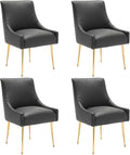 Dining Room Chair Faux Leather Vanity Chairs Set of 4 Mid-Century with Metal Legs Upholstered PU Leather Luxury Accent Chairs Living Room Restaurant(Black)