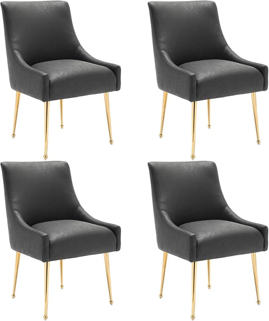 Dining Room Chair Faux Leather Vanity Chairs Set of 4 Mid-Century with Metal Legs Upholstered PU Leather Luxury Accent Chairs Living Room Restaurant(Black)