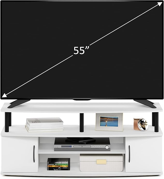Furinno Jaya Entertainment Center Stand Unit/TV Desk for up to 55 inch White/Black