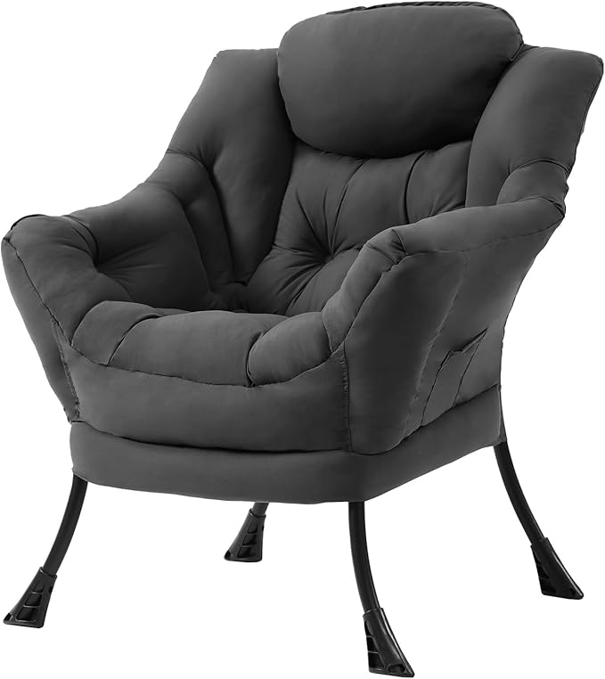 Tiita Lazy Chair Gray Modern Large Accent Armchair Comfy Leisure Sofa Reading Chair for Bedroom Living Room Dorm Rooms Garden and Courtyard Dark Grey