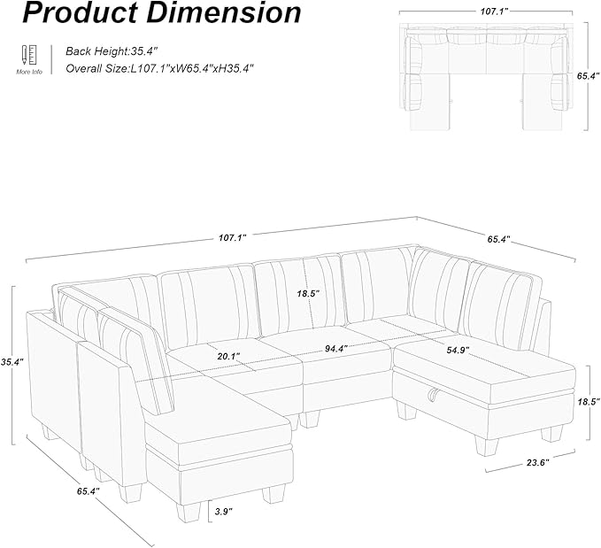 Belffin Sectional Couch with Storage Ottoman Convertible U-Shape Sectional Couch for Living Room Beige