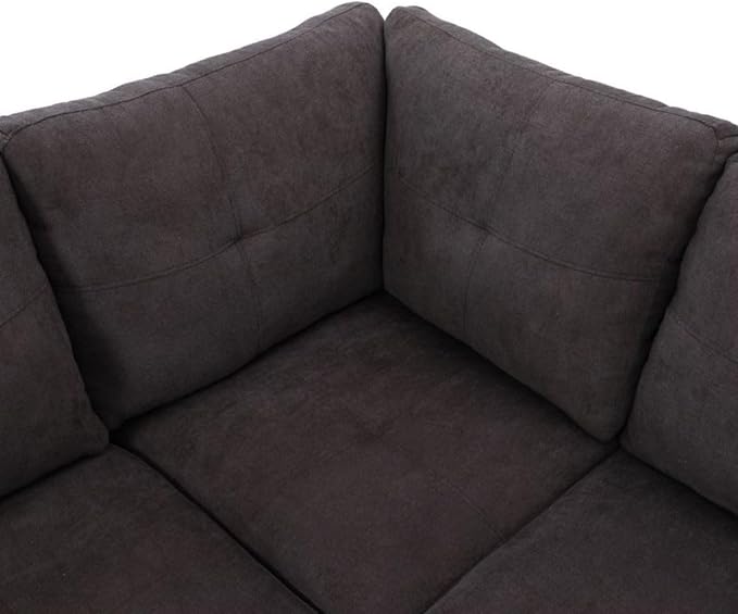 Dark Brown L-Shaped 3-Piece Flannel Sofa with Storage Ottoman Set Sectional Couch Sofa Set for Living Room Office Small Space