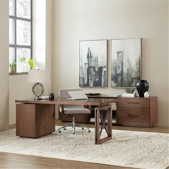BOWERY HILL Contemporary 3 Drawer File Cabinet Medium Wood Finish Rubberwood and Walnut Veneer Construction Locking File Drawer with Letter/Legal Filing 27 H x 18 W x 30 D Office Storage