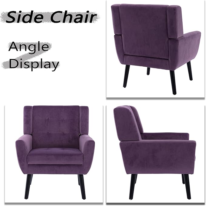 Dolonm Midcentury Modern Velvet Accent Chair with Arms Upholstered Reading Side Chair Tufted Back Decorative Wingback Chair for Living Room Bedroom (Lavender Purple)
