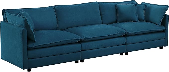 KIVENJAJA Chenille Modular Sectional Couch Modern 3 Seater Comfy Deep Seat Cloud Sofa with 5 Pillows for Living Room Bedroom Office Apartment 111.5”W Blue