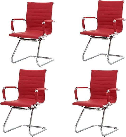 HNY Leather Office Guest Chairs &amp Reception Chairs Set of 4 Modern Waiting Room Chairs with Arms Desk Chair no Wheels with Sled Base for Waiting Room/Conference Room Burgundy