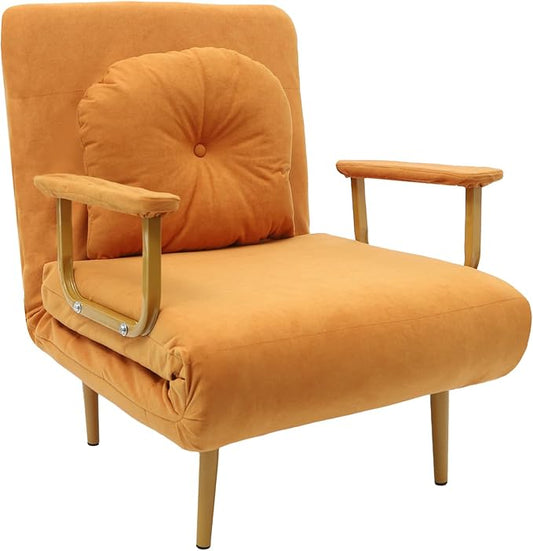 Convertible Sleeper Sofa Bed 3 in 1 Multi-Functional Sofa Chair Bed with 5 Position Adjustable Backrest Folding Sofa Bed Floor Single Chairs Fold Out Chair Beds for Living Room (Orange)