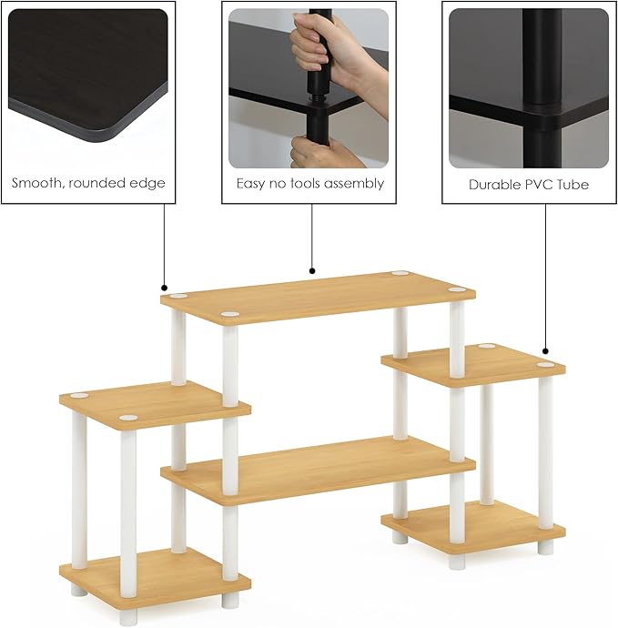 Furinno Turn-N-Tube No Tools Entertainment TV Stands Beech/White Square Corner