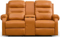 DRMBOOK RV Loveseat Recliner Sofa with Console Faux Leather Double Wall Hugger Reclining Couch Manual Movie Seating 2 Person Recliner Chair with Cup Holders/Storage/Pocket/Lumbar Pillow Orange