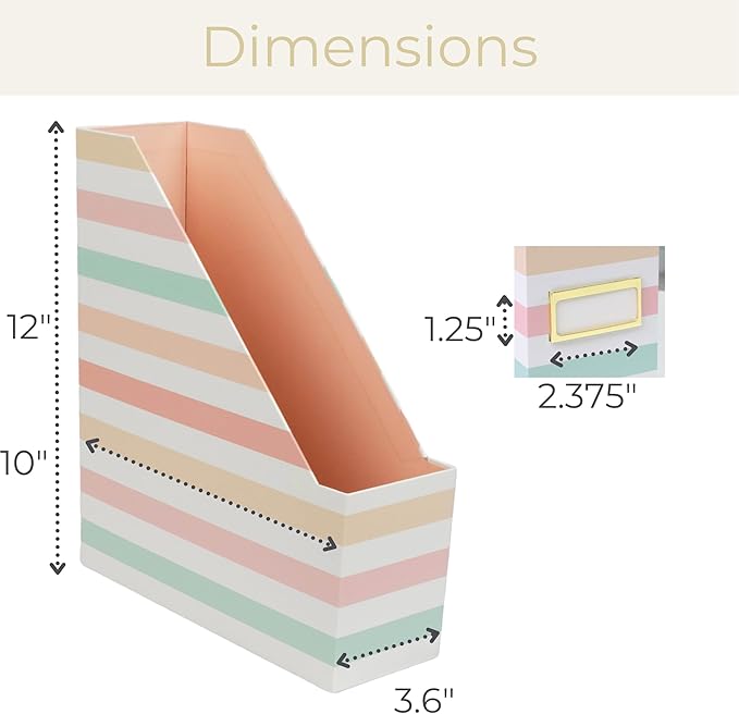 BLU MONACO | Cardboard Magazine File Holder Set of 4 | Vertical Magazine File Holder with Gold Label Slots | Standing File Holder and Cardboard Bins for Shelves Desk Classroom