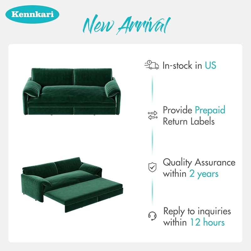 66 Queen Size 3-in-1 Convertible Pull Out Sofa Bed with Side Storage for Small Spaces Multi-Functional Velvet Sleeper Sofa with Wheels for Living Room and Bedroom (Green)