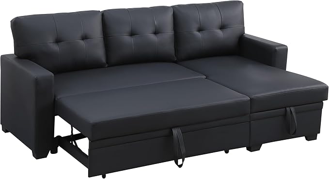Ball &amp Cast L-Shape Reversible Sectional Sleeper Sofa Bed 4 in 1 Pull Out Couch with Storage Chaise &amp Removable Back CushionsConvertible Sleeper Corner Couch Pull-Out Sofa Bed for Living Room