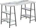 Monarch Specialties I 7527 Computer Desk Home Office Laptop Storage Shelves 48 L Work Metal Laminate White Marble Look Black Contemporary Modern