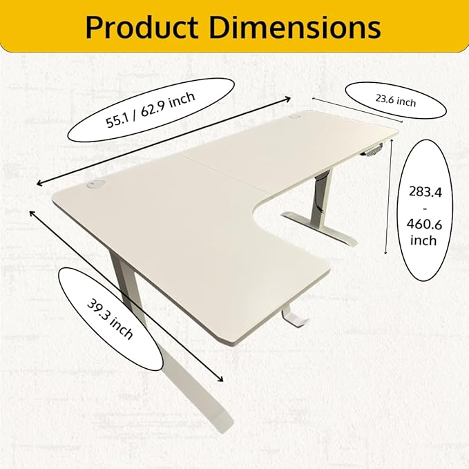 Standing Desk - 63 x 24 Inch L Shaped Electric Height Adjustable Desk - Ergonomic Left Corner Work Station Setup for Home Office Gaming Sit Stand Large L Shaped Wooden Table for PC Computer Laptop