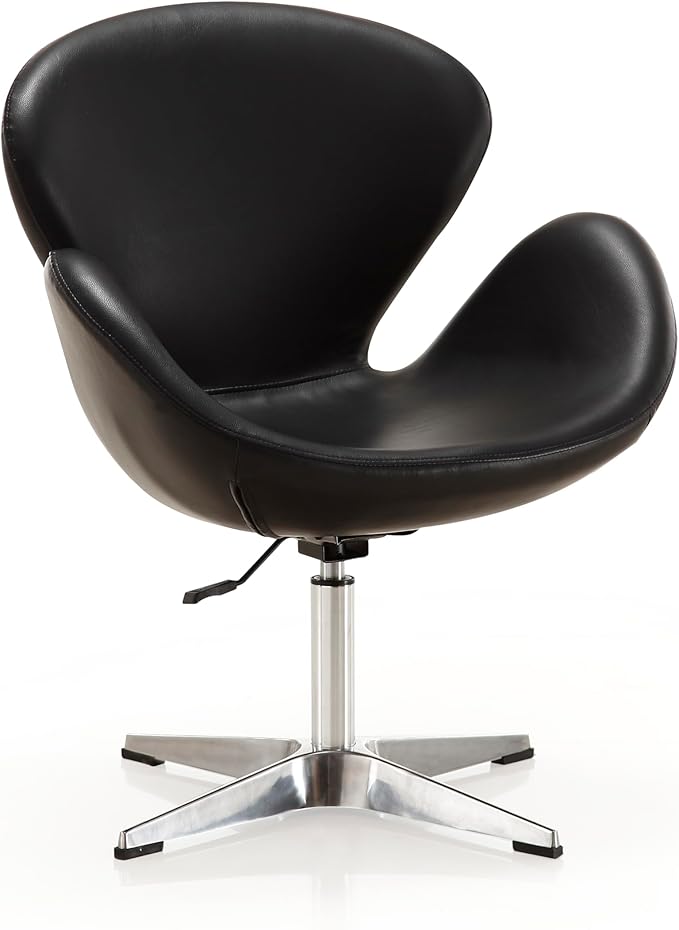 Manhattan Comfort Raspberry Adjustable Swivel Accent Chair with 360° Turn Polished Chrome Base Modern Retro Design Versatile Seat Ideal for Any Room Set of 1 Black