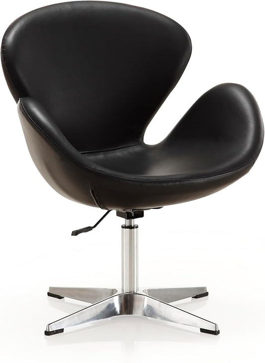 Manhattan Comfort Raspberry Adjustable Swivel Accent Chair with 360° Turn Polished Chrome Base Modern Retro Design Versatile Seat Ideal for Any Room Set of 1 Black