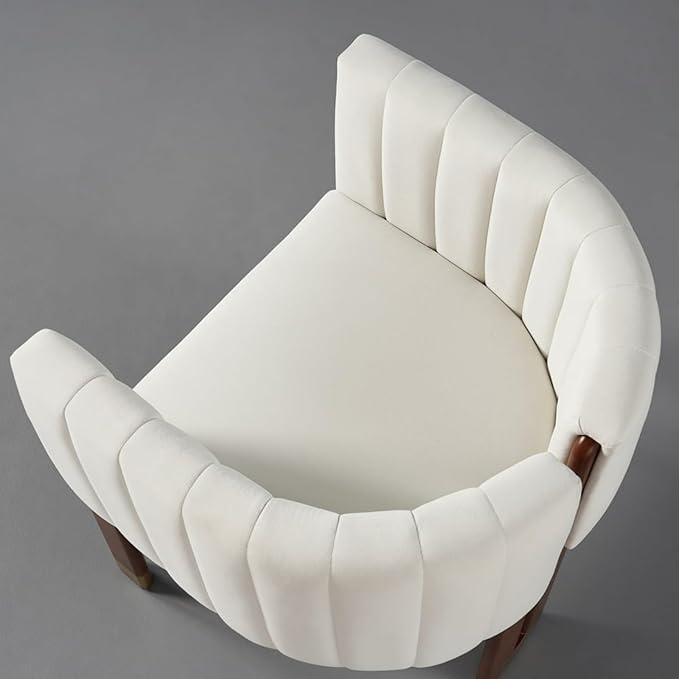 Velvet Fluted Accent Chair for Living Room with Wood Frame High Resilience Foam Elegant Modern Armchair (Beige)