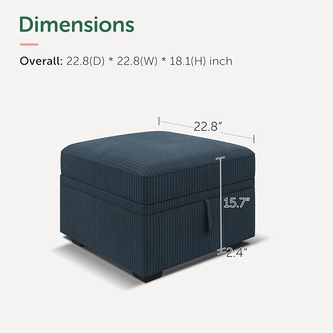 HONBAY Square Ottoman Module for Modular Sectional Sleeper Sofa Storage Ottoman Footrest and Seat Cube Velvet Blue