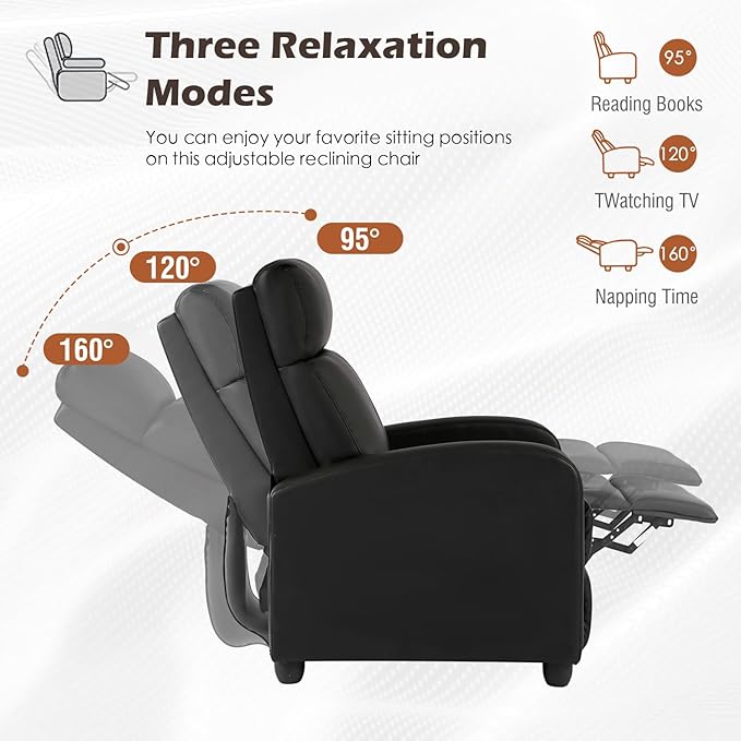 BestMassage | Recliner Chair | No Massage Function | Leather Black | with Lumbar Support Adjustable Push Back Wide Armrests Footrest &amp Padded Seat | Easy Assembly | for Living Room Home Theatr