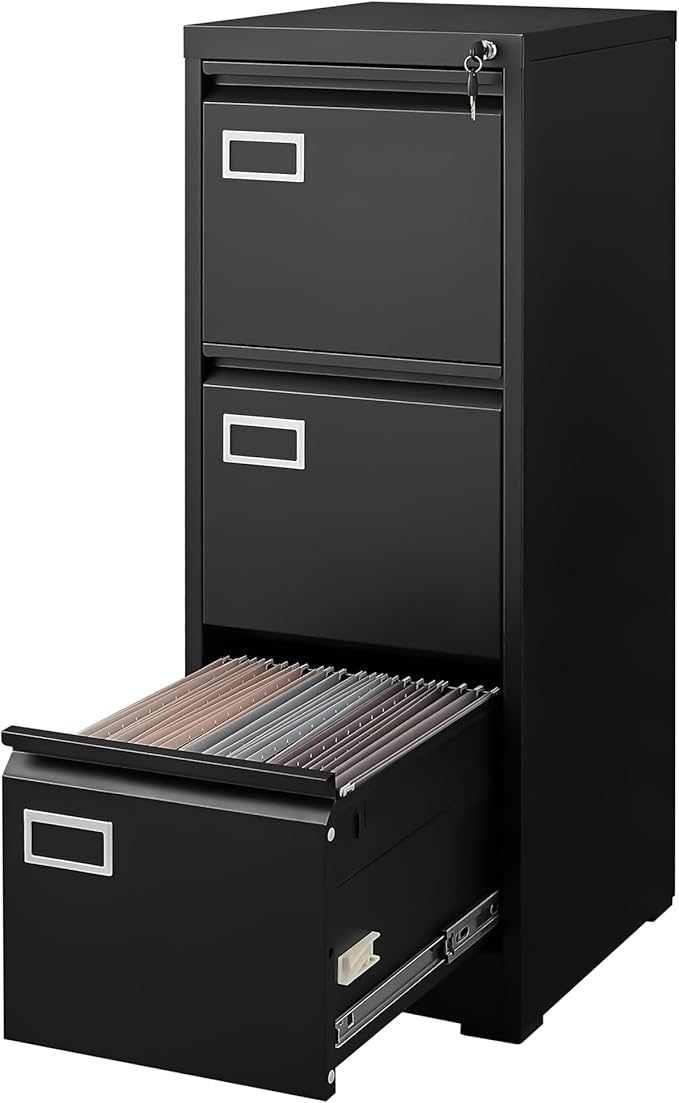 4 Drawer Small Vertical File Cabinet with Lock Under Desk Locking Drawers Storage Cabinet Organizer for HomeOffice Metal Filing CabinetsLetter Size/A4/Legal FileBlack