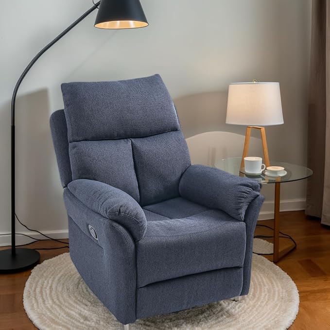 Oversized Rocker Recliner Chair Manual Swivel Rocking Recliners with Adjustable Backrest Footrest for Adults 360° Swivel Lazy Boy Recliner Chairs for Living Room Reading Bedroom Blue