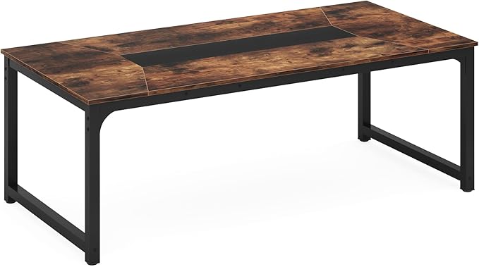 Oigavfd 78.7 Modern Computer Desk Extra Large Deskwith Metal Steel Frame Multi-Functional Office Table for Home/Office/Gaming (500 Lbs Weight Capacity) （Rustic/Black）