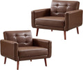 CANMOV 29 W Oversized Leather Accent Chair Set of 2 Mid Century Modern Accent Chairs Armchair Button Back for Living Room Modern Upholstered Bedroom Chair Cozy Armchair with Wood Legs Brown