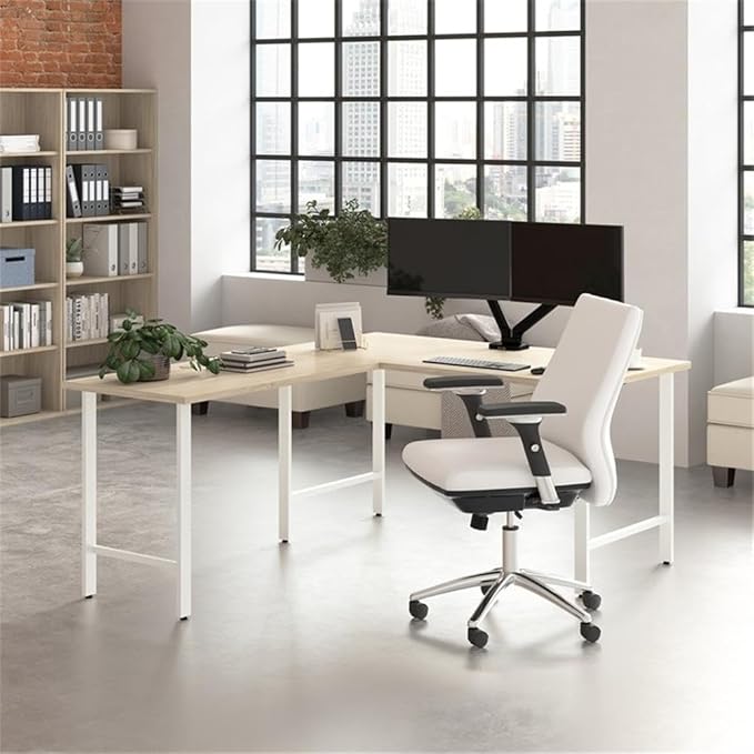 Bush Business Furniture Hustle 60W x 30D L Shaped Computer Desk with Metal Legs in Natural Elm Modular Corner Table for Home and Professional Office