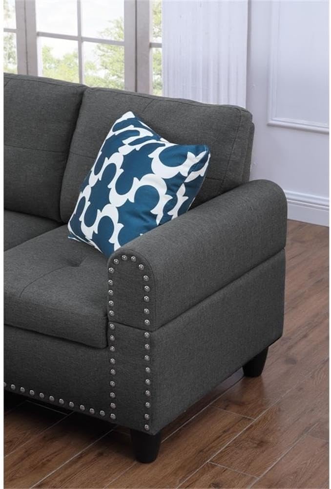 Devion Furniture Polyester Fabric Sectional Sofa with Lift-top Storage Ottoman Tufted Design in Gray Finish