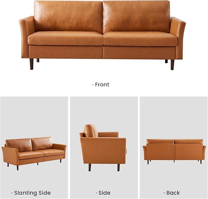 Kingfun Living Room Furniture Sets 3 Seater Sofa Loveseat and Loveseat Mid Century Modern Sofa Set Faux Leather Couch with Solid Wood Frame for Living Room &amp Bedroom Chestnut