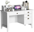 Catrimown Computer Desk with Drawers and Hutch White Desk with Drawer Wood Executive Desk Teens Student Desk Writing Laptop Home Office Desk for Small Spaces Cream 47.5''D x 22''W x 36.5''H