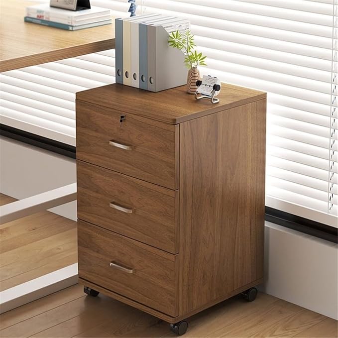 File Cabinet/Printer Stand Wooden Thickened Under-Desk Filing Cabinet Movable Office Simple Lockable Storage Cabinet Bedroom Bedside Cabinet Filing Cabinet for Home Office(Brown)
