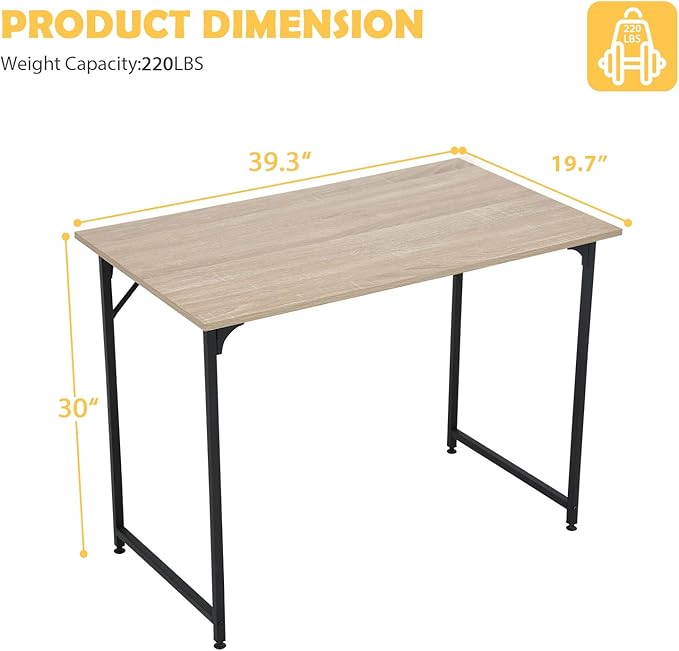 Gaming Desk39 Inch DeskOffice DeskMulti-Function Writing TableDesks for Small SpacesModren Simple Style DeskMetal Frame Office DeskAdjustable Leg PadsNature