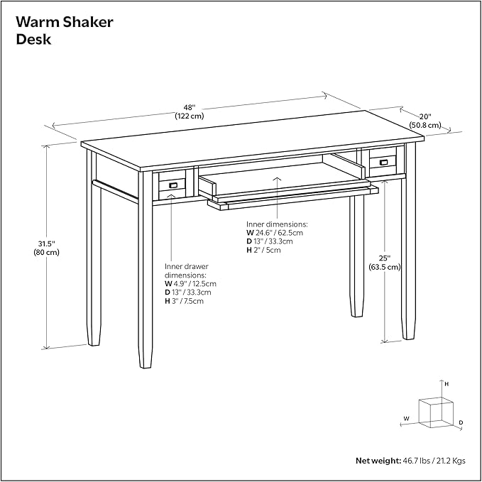 SIMPLIHOME Warm Shaker Desk - 48 Inch Wide Solid Wood Writing Desk in Mocha Brown Transitional Home Office Computer Table for Workspace or Study with Flip-Down Keyboard Tray and 2 Drawers