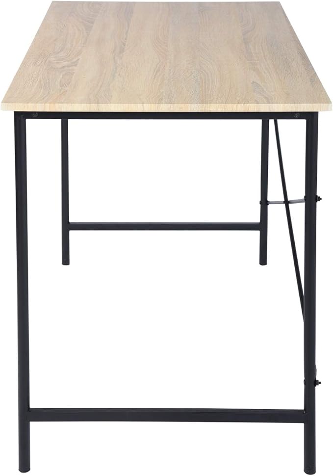 Modern Computer Desk with Light Wood Top 47.2 x 23.6 Writing Table Black Metal Frame with Cross Brace Minimalist Home Office Desk for Study or Workstation or Entryway