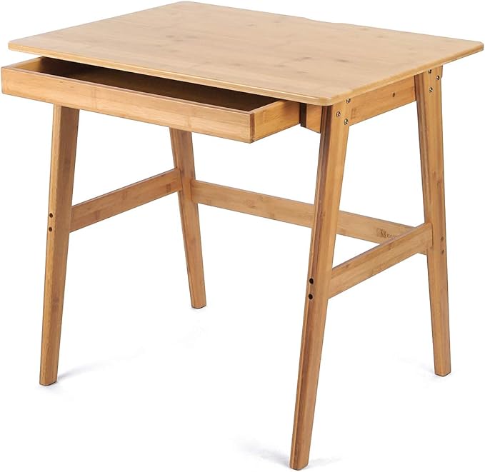 Nnewvante Writing Computer Desk 31.5 Bamboo Home Office Table with Large Drawer Modern Furniture Simple Study Makeup Workstation